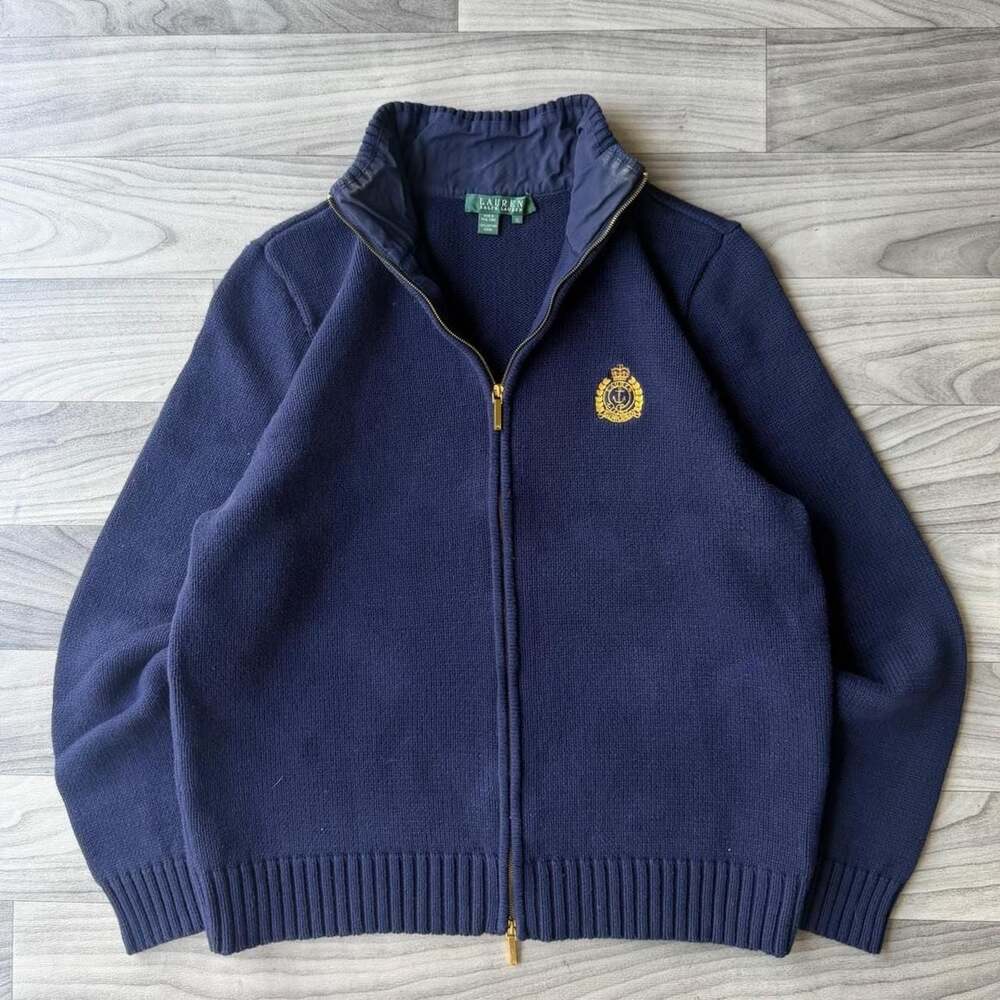 Lauren Ralph Lauren Navy Crest Full Zip Knit Sweater